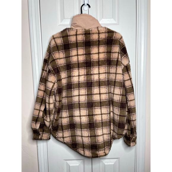 NEW PACSUN Womens Plaid Fuzzy Fury Cosy Jacket Shacket Size XS/S Brown - Picture 7 of 7
